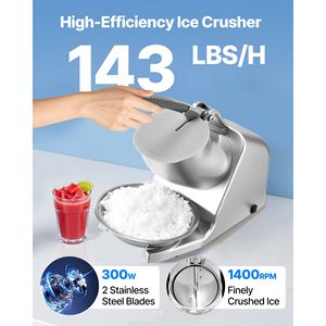 Macchina Elettrica per Granita in Acciaio Inossidabile, Tritaghiaccio da 65 kg con 2 Lame e Coperchio del Contenitore - Product Image 2