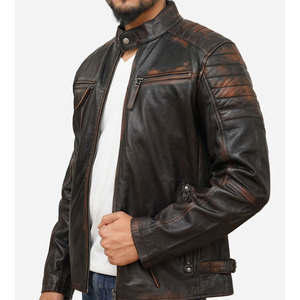 2026 Latest Design <b>Men's</b> Genuine <b>Leather</b> Moto <b>Jacket</b> Stand Collar Zipper Closure Solid Color Pockets Design Winter Wear - Product Image 5