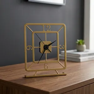 Modern Circular Metal <b>Desk</b> <b>Clock</b> Minimalist Design Black Frame Gold Hands Quartz Movement Silent Non Ticking Snooze Function - Product Image 6