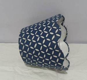 Cone Fabric scallop lampshademp <b>Blue</b> White Pattern in Linen Fabric with E27 fittings best for desk lamp & bedside lamp for hotel - Product Image 1