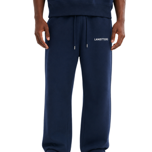 Pantalon de survêtement en molleton bleu marine pour homme, coupe décontractée à jambe large, taille à cordon, pantalon décontracté, logo personnalisé, streetwear, OEM - Product Image 1
