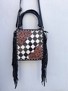 Bolsos de Diseño con Estampado a Cuadros Estilo Occidental, Nuevo Bolso de Cuero con Flecos Hecho a Mano, Estilo Bohemio Gitano - Product Image 2