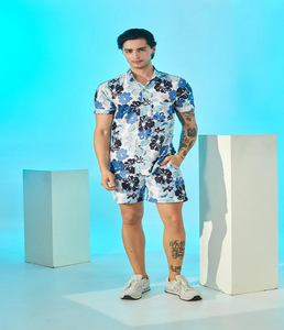 Ensemble coordonné pour homme de haute qualité, imprimé floral bleu, tenue estivale élégante, tissu doux et confortable, ensemble deux pièces, approvisionnement en gros - Product Image 1