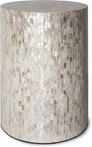 Textured Shell Mosaic Pattern Inlaid <b>Stools</b> Mother of Pearl Natural Shell Nightstand For Home Interior Styling Design - Product Image 3