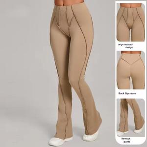 Eco-Friendly <b>High</b> <b>Waist</b> Full Length Solid Knitted Spandex Sporty Women's <b>Flared</b> Stretch Seamless <b>Leggings</b> - Product Image 3