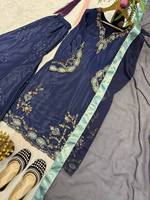 Salwar violet uni pour femme en soie crêpe lourde, broderie à la main, style soirée, longueur cheville, réversible, séchage rapide, infroissable