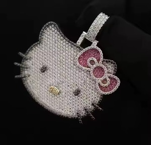 Pendentif Hello Kitty en Moissanite, Argent 925, Micro-incrustation, Breloque Cartoon, Bijou Thème Mignon pour Femme, Cadeau - Product Image 2