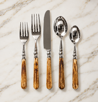 Ensemble de couverts en acier inoxydable durable, manche en os brun, style vintage, finition polie, pour mariage et restaurant