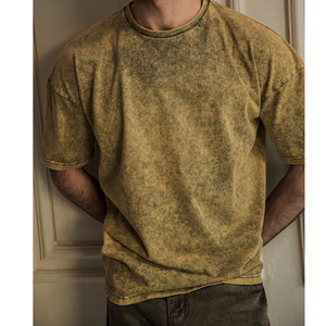 Camiseta de algodón de manga corta con cuello redondo y teñido anudado para hombre, estilo casual de punto liso, ajuste regular, amarillo y verde, tendencia mayorista 2026 - Product Image 5