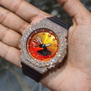 Reloj de Lujo para Mujer, Cuarzo Analógico-Digital, Caja con Pedrería, Esfera de Cristal de Zafiro, Caja de Acero Inoxidable de 45 mm, Esfera Naranja, Correa de Goma - Product Image 5