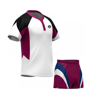 Precio de Fábrica, MOQ Bajo, Jersey de Rugby Personalizado Rojo Transpirable de Manga Corta con Estampado, Uniforme Profesional - Product Image 4
