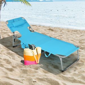 Chaise longue de plage pliable d'extérieur avec coussin, chaise longue confortable pour les moments de détente - Product Image 1