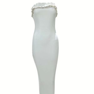Elegant Strapless Satin Mermaid Wedding <b>Dress</b> With Ruffles Floor-Length Formal Gown - Product Image 3