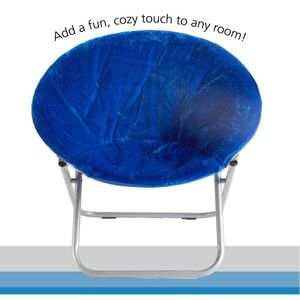 Poltrona a Forma di Disco in Ecopelliccia - Blu, Design Nordico Moderno con Rivestimento Trapuntato per Camera da Letto o Soggiorno - Product Image 4