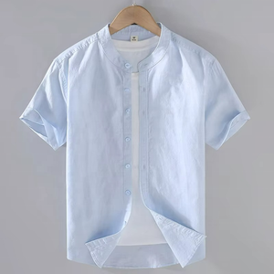 Chemise d'été en lin à manches courtes pour homme, décontractée, en coton et lin fin, à demi-manches, vente en gros - Product Image 1