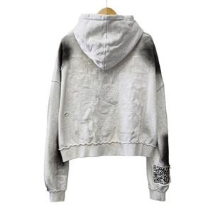 Sweat à capuche polaire pour homme, coupe oversize et courte, avec demi-zip, style gothique, effet délavé, patch brodé vintage, ourlet brut, style urbain - Product Image 2