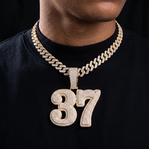 Custom Double Layer Bold <b>Number</b> Pendant <b>Gold</b> Plated Hip Hop Iced Out Cuban Links 925 Silver Lab Grown Diamond Unisex Jewellery - Product Image 3