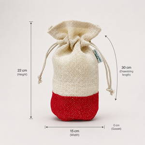 Pochette cadeau personnalisée en jute avec cordon de serrage pour Noël, 15x22cm, sac en toile de jute rouge et lurex doré, vente en gros, OEM, ODM, marque privée, emballage de fêtes - Product Image 2