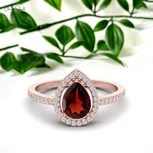 Anillo Clásico de Oro Rosa Sólido de 14K con Halo de Diamantes, 1.30CTW, Granate de Mozambique, Anillo de Boda, Joyería de Piedras Preciosas Naturales, Fabricante Asiático - Product Image 3