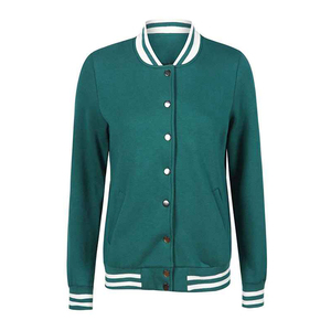 Chaqueta Varsity Verde con Ribete Blanco, Cierre de Botones, Corte Regular, Material de Poliéster Tejido, Estilo Casual, Ropa de Otoño - Product Image 1