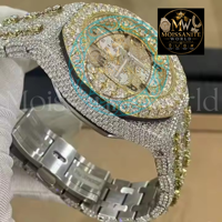 Lüks Erkek Sarı Altın Tonneau Kronograf Saat 45mm Analog Kuvars Safir Kristal Elmas Kaplı Paslanmaz Çelik Kordon