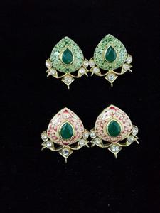 Luxury Hand Painted Meenakari <b>Stud</b> <b>Earrings</b> 18k Gold Plated Natural Emerald Polki Kundan Enamel <b>Earrings</b> Traditional <b>Fine</b> - Product Image 1