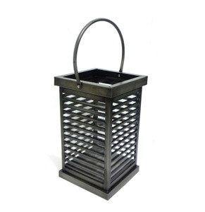 Farol de Hierro con Asa, Diseño Cuadrado, Decoración Portátil para el Hogar, Portavelas de Metal Negro - Product Image 1