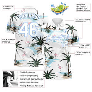 Polo de Golf Personalizado con Diseño 3D de Palmeras Hawaianas en Blanco y Azul Claro, Transpirable y que Absorbe la Humedad - Product Image 3