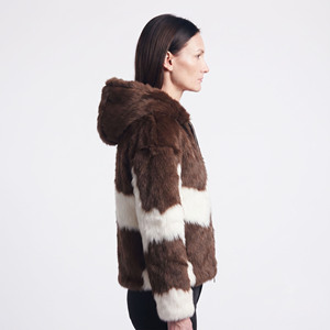 Sudadera con capucha de piel de vaca para mujer con cremallera, capucha de piel de vaca con pelo y bolsillos laterales, manga larga - Product Image 3