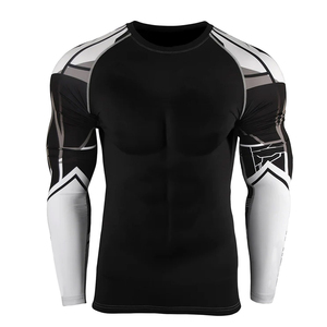 เสื้อรัดกล้ามเนื้อสำหรับกีฬา MMA แบบ Grappling ออกแบบเองได้ด้วยเทคนิค Sublimation เสื้อ Bjj Rashguard พิมพ์ลายตามสั่งสำหรับผู้ชาย เทคโนโลยี OEM แขนยาว - Product Image 1