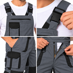 Overol de Trabajo Gris para Hombre con Parches Negros y Múltiples Bolsillos, Overol de Poliéster y Algodón Resistente a la Abrasión para Trabajos Laborales - Product Image 6