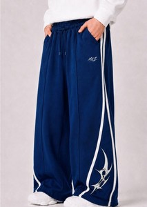 Pantalon de survêtement noir pour homme, coupe large, taille élastique, bande latérale, respirant, décontracté, pour l'automne - Product Image 2
