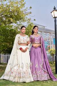 Lahenga Choli Dupatta con Bordado Vichitra y Lentejuelas, Estilo Vintage, Largo hasta el Suelo, para Fiesta - Product Image 6