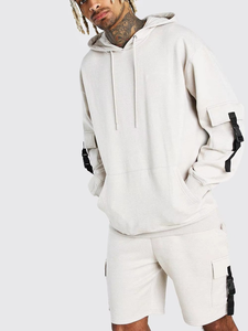 Custom <b>Men's</b> Athletic <b>Pullover</b> Color Block Acid Wash Hoodie Short Set Training Wear Custom Design Printed Tracksuit - Product Image 5