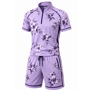 Grace Collection Men's Sporty Streetwear Hooded Quarter-Zip Short Sleeve Top Shorts Set Quick Dry Fleece Winter Solid Color 100% - Product Image 2