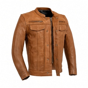 Blouson de moto en cuir marron de haute qualité pour homme, manches longues, respirant, coupe-vent, hiver, logo personnalisable sur le devant - Product Image 1