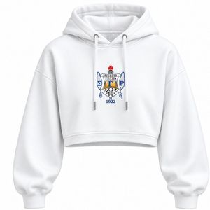Sweat à capuche court blanc personnalisé avec lettres grecques SGRho pour femmes Sigma Gamma Rho, style décontracté streetwear pour sororité - Product Image 1