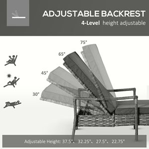 Sedia a Sdraio in Teak e Vimini a 4 Posizioni Regolabili, Grigio Scuro con Cuscino Rimovibile per Bordo Piscina e Balcone - Product Image 4