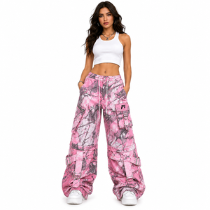 Pantalon cargo imprimé camouflage, coupe large, taille élastique, plusieurs poches, style streetwear, léger, polyester, fermeture à cordon, pantalon pour homme - Product Image 3