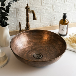 Handmade Hammered Copper Vessel Sink Luxury <b>Round</b> Bathroom Wash <b>Basin</b> for Countertop Vanity Installation - Product Image 3
