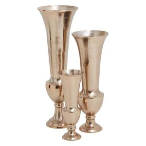 Vase élégant en aluminium martelé style mercure, haut, en forme de trompette, couleur argent, pour centre de table de luxe couleur argent champagne pour hall d'hôtel - Product Image 3