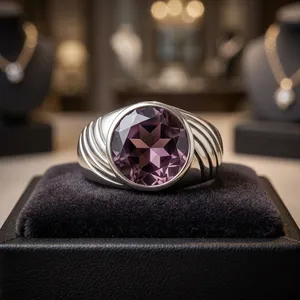 Anillo de Plata de Ley 925 para Hombre con Amatista Púrpura Redonda, Joyería con Piedra Preciosa Genuina, Diseño Clásico y Atrevido para Uso Diario - Product Image 2
