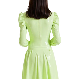 Women's Lime Green <b>Turtleneck</b> Jumpsuit High Waist Long Sleeve Puff Sleeve Full Length Bodycon Spandex Nylon Clubwear - Product Image 3