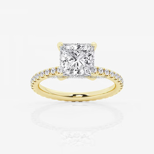 Anillo de Diamantes Princesa Dorado, Joyería de Lujo para Compromiso/Boda, Diamante Cultivado en Laboratorio IGI/GIA, Blanco, Unisex, para Regalos y Fiestas - Product Image 3