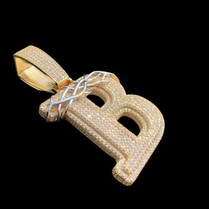 Colgante de corona de espinas con letra personalizada, collar de plata con moissanita, estilo hip hop, para hombre, colgante con letra del alfabeto, colgante de plata. - Product Image 2