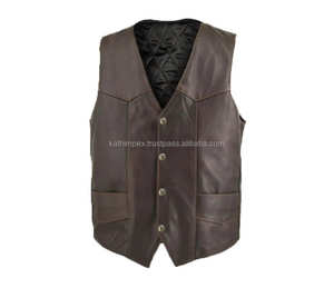 Chaleco de cuero transpirable marrón desgastado de alta calidad para hombres Cierre de botón Estilo formal de verano Servicio al por mayor de OEM - Product Image 1