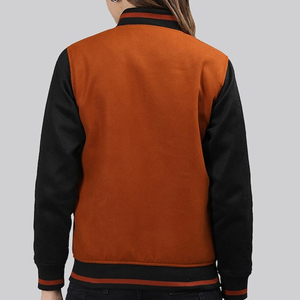 <b>Women's</b> Varsity <b>Jacket</b> Orange <b>Black</b> Full Sleeve Button Front Letter 1 Design Autumn Style Regular Length - Product Image 5