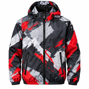 Veste coupe-vent personnalisée imprimée par transfert thermique pour homme, légère, col montant, fermeture éclair, sport, course en plein air, logo avant, vente en gros - Product Image 1