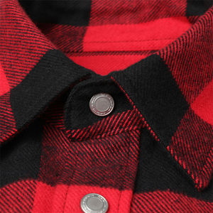 Chemise en flanelle à carreaux rouge et noir pour homme, manches longues, col mandarin, 100% coton, tissu dobby 220g, logo personnalisé, vêtements d'été - Product Image 4