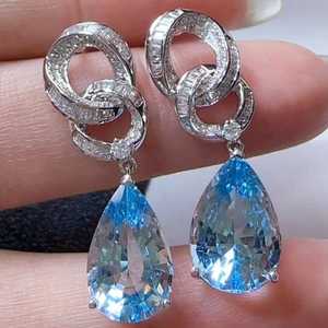 Pendientes Colgantes de Aguamarina Santa María en Oro Blanco de 18K Hechos a Mano, Joyería Fina de Lujo, Regalo Elegante y Brillante para Mujer - Product Image 5